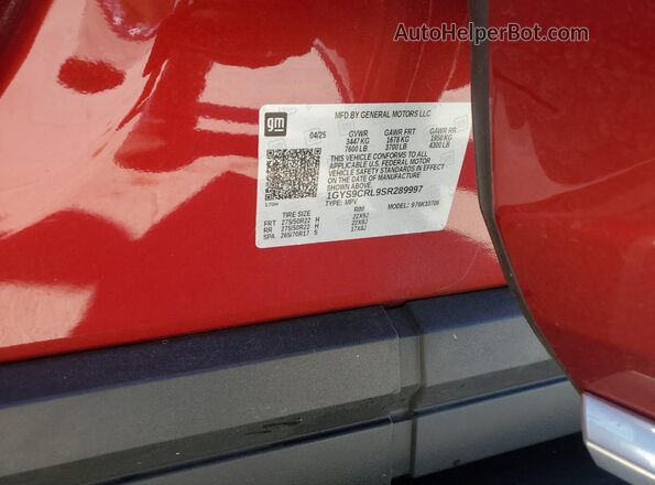 1GYS9CRL9SR289997 2025 CADILLAC ESCALADE Red Widok naklejki z numerem VIN