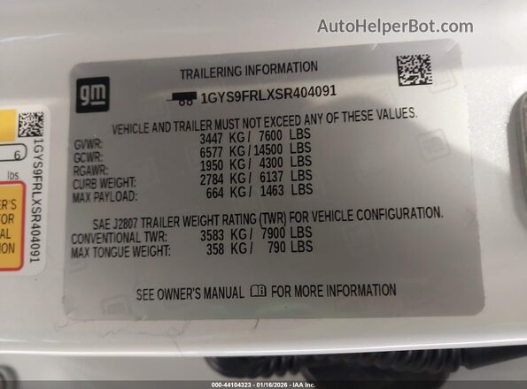 1GYS9FRLXSR404091 2025 CADILLAC ESCALADE Белый Вид подкапотного пространства