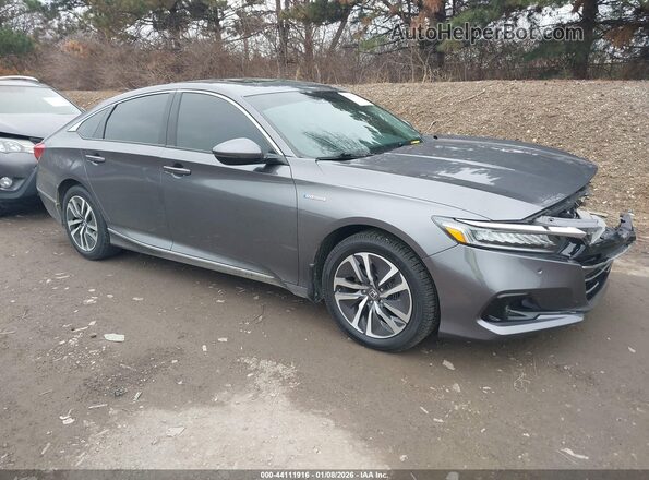 1HGCV3F58MA019481 2021 HONDA ACCORD HYBRID Серый Передняя правая четверть