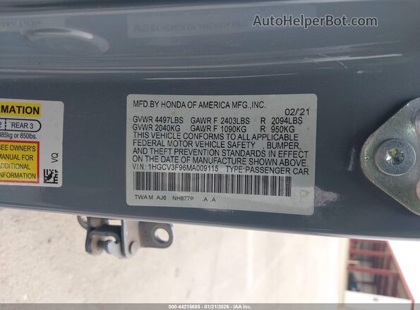 1HGCV3F96MA009115 2021 HONDA ACCORD HYBRID Синий Вид подкапотного пространства