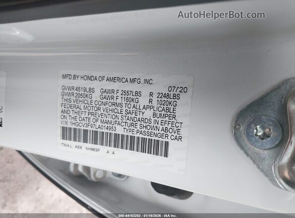 1HGCV3F97LA014953 2020 HONDA ACCORD HYBRID White ძრავის განყოფილების ხედი