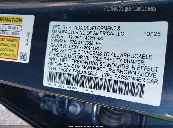 1HGCY1F42SA079823 2025 HONDA ACCORD Синий Вид подкапотного пространства