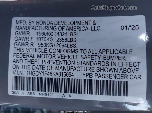 1HGCY1F48SA016094 2025 HONDA ACCORD Черный Вид подкапотного пространства