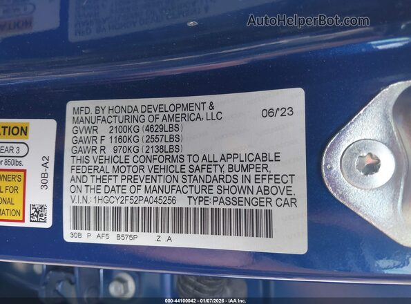 1HGCY2F52PA045256 2023 HONDA ACCORD HYBRID Синий Вид подкапотного пространства