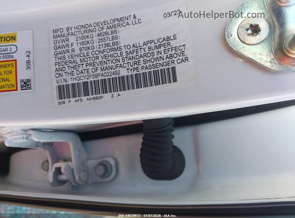 1HGCY2F59PA022492 2023 HONDA ACCORD HYBRID Белый Вид подкапотного пространства