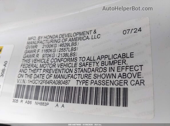 1HGCY2F64RA080487 2024 HONDA ACCORD HYBRID Белый Вид подкапотного пространства