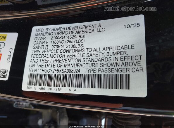 1HGCY2F6XSA088924 2025 HONDA ACCORD HYBRID Черный Вид подкапотного пространства