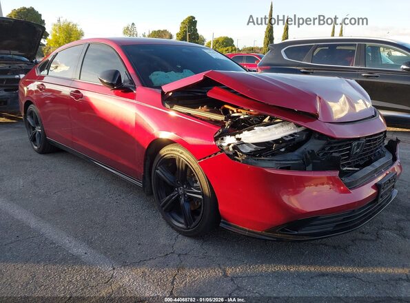 1HGCY2F73PA049026 2023 HONDA ACCORD HYBRID Красный Передняя правая четверть
