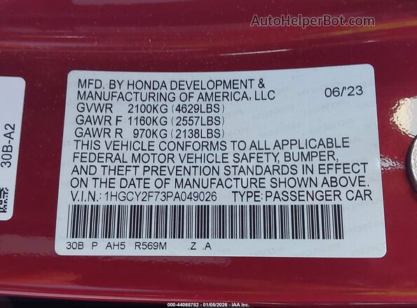 1HGCY2F73PA049026 2023 HONDA ACCORD HYBRID Красный Вид подкапотного пространства