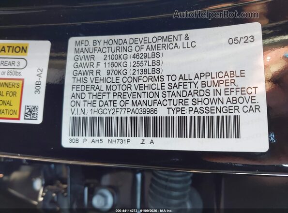 1HGCY2F77PA039986 2023 HONDA ACCORD HYBRID Черный Вид подкапотного пространства