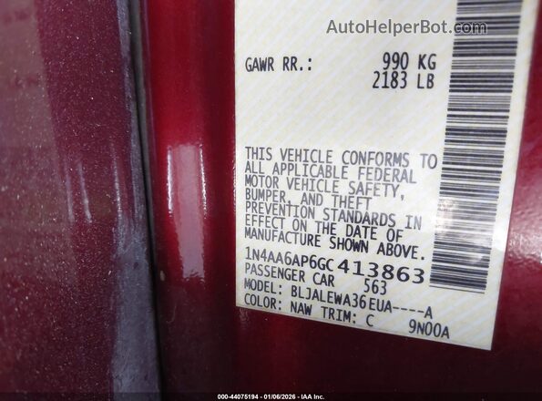 1N4AA6AP6GC413863 2016 NISSAN MAXIMA Burgundy Widok komory silnika