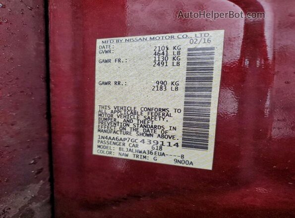1N4AA6AP7GC439114 2016 NISSAN MAXIMA Red Vista del compartimento del motor