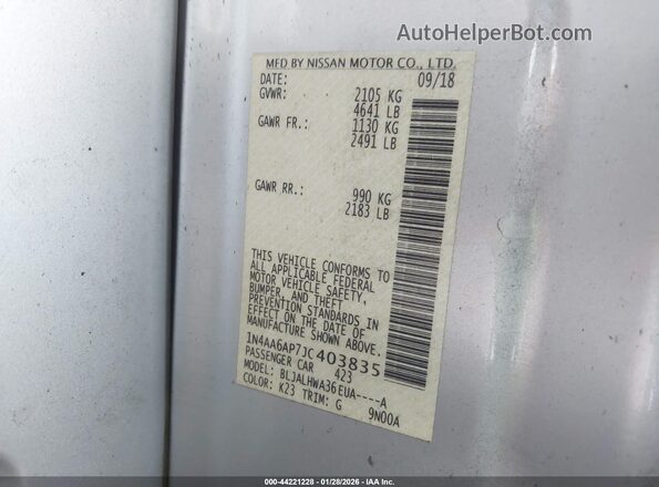 1N4AA6AP7JC403835 2018 NISSAN MAXIMA Серебряный Вид подкапотного пространства