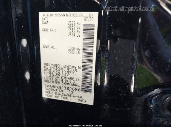 1N4AA6EV3LC382686 2020 NISSAN MAXIMA SR Черный Вид подкапотного пространства