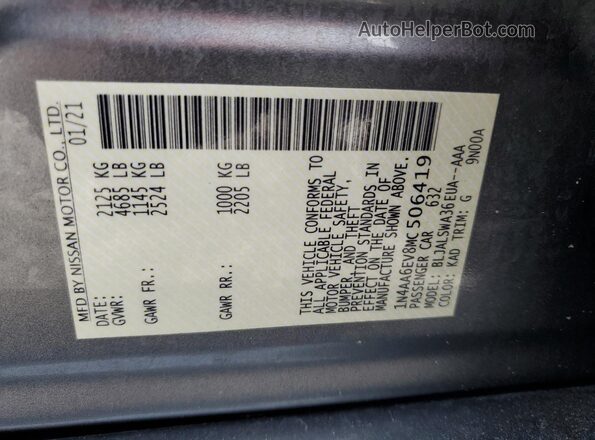 1N4AA6EV8MC506419 2021 NISSAN MAXIMA SR Серый Вид наклейки с VIN-кодом