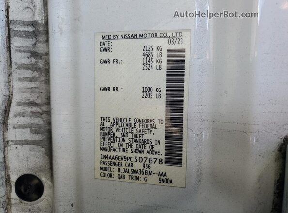 1N4AA6EV9PC507678 2023 NISSAN MAXIMA SR Белый Вид наклейки с VIN-кодом