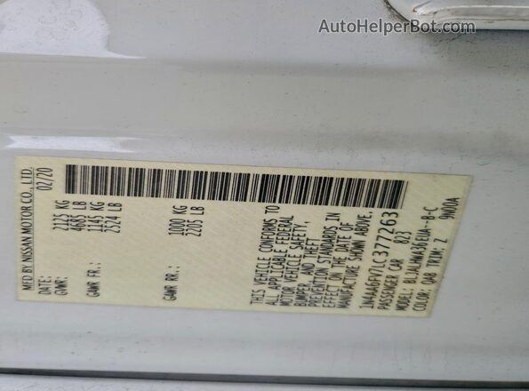 1N4AA6FV7LC377263 2020 NISSAN MAXIMA PLATINUM Белый Вид подкапотного пространства