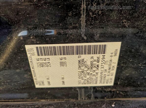 1N4AA6FV9LC375594 2020 NISSAN MAXIMA PLATINUM Черный Вид подкапотного пространства