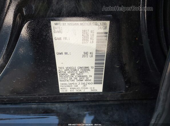 1N4AL3AP0JC236260 2018 NISSAN ALTIMA Черный Вид подкапотного пространства
