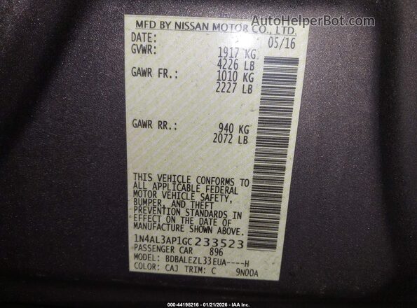 1N4AL3AP1GC233523 2016 NISSAN ALTIMA Champagne Вид подкапотного пространства