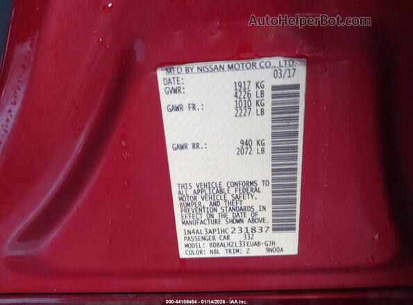1N4AL3AP1HC231837 2017 NISSAN ALTIMA Red Engine compartment view