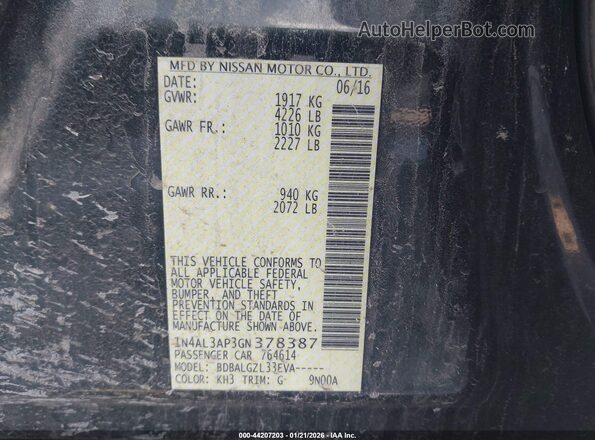 1N4AL3AP3GN378387 2016 NISSAN ALTIMA Черный Вид подкапотного пространства