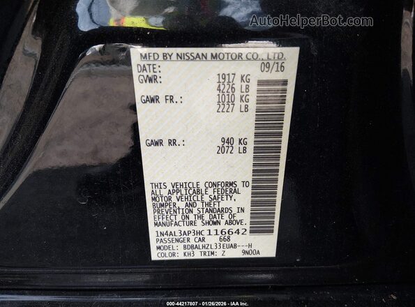 1N4AL3AP3HC116642 2017 NISSAN ALTIMA Black Вид підкапотного простору