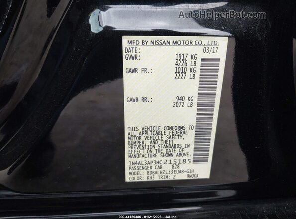 1N4AL3AP3HC215185 2017 NISSAN ALTIMA Black Widok komory silnika
