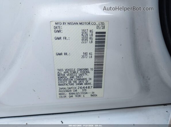 1N4AL3AP3JC264487 2018 NISSAN ALTIMA White Vista del compartimento del motor
