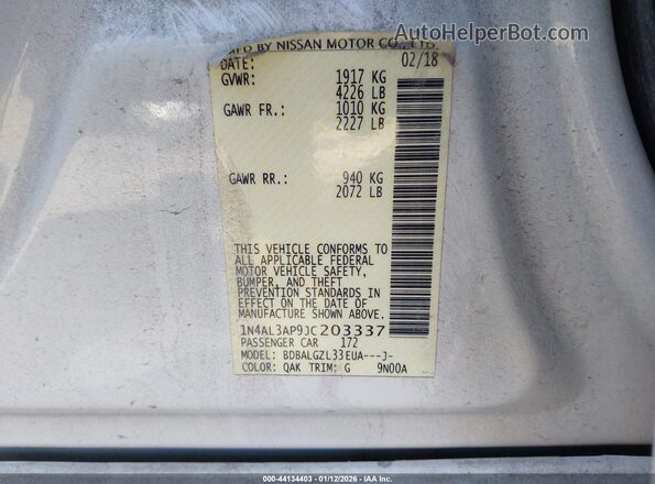 1N4AL3AP9JC203337 2018 NISSAN ALTIMA White Vista del compartimento del motor