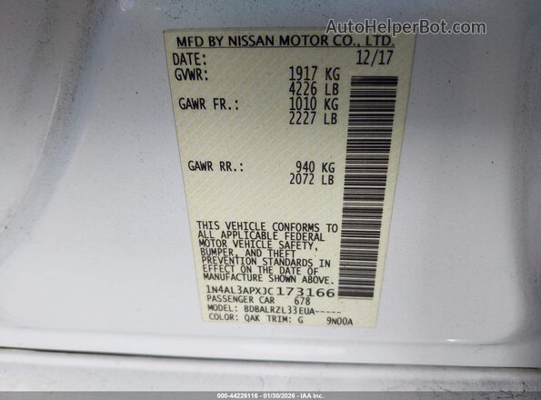 1N4AL3APXJC173166 2018 NISSAN ALTIMA White Vista del compartimento del motor
