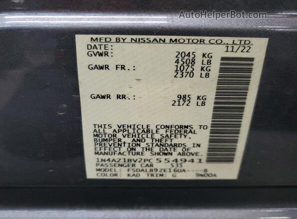1N4AZ1BV2PC554941 2023 NISSAN LEAF Gray Vista de la etiqueta del VIN
