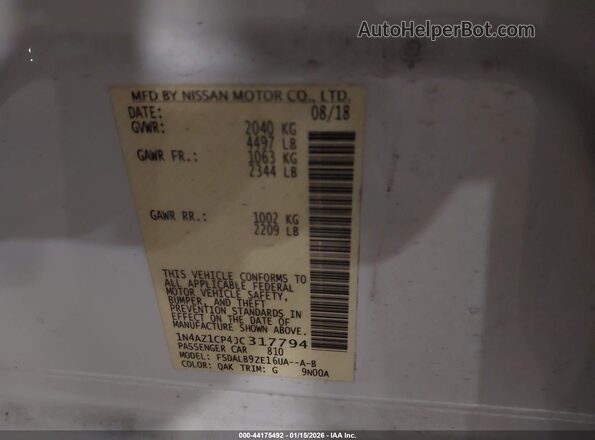 1N4AZ1CP4JC317794 2018 NISSAN LEAF Белый Вид подкапотного пространства