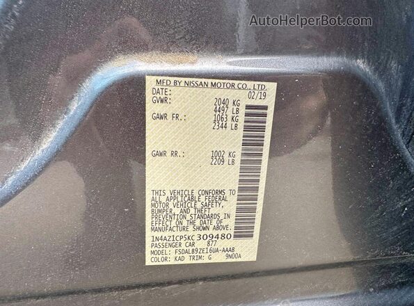 1N4AZ1CP5KC309480 2019 NISSAN LEAF Gray Rear seats view