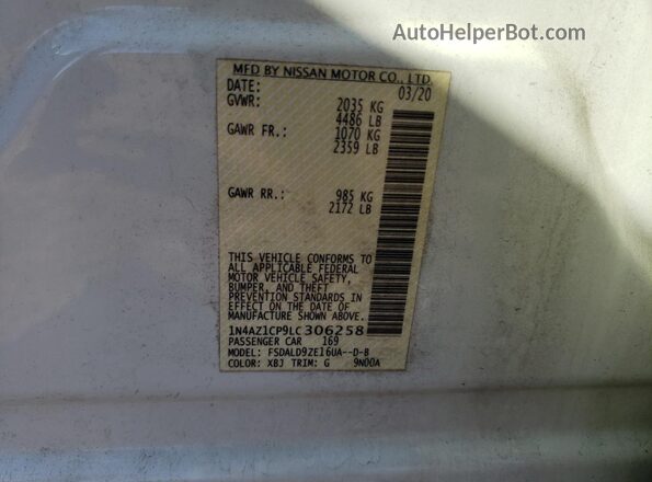 1N4AZ1CP9LC306258 2020 NISSAN LEAF White Vista de la etiqueta del VIN