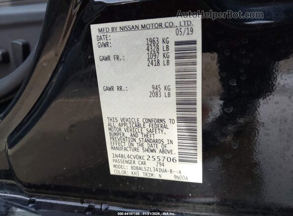 1N4BL4CV0KC255706 2019 NISSAN ALTIMA Black Widok komory silnika
