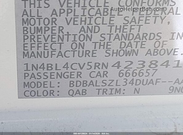 1N4BL4CV5RN423841 2024 NISSAN ALTIMA Белый Вид подкапотного пространства
