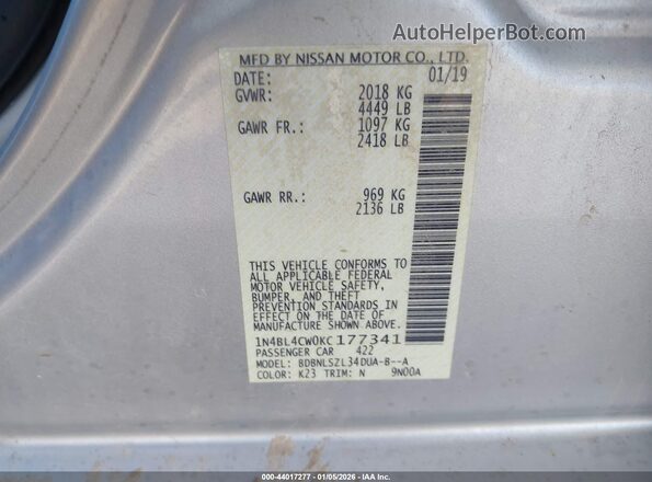 1N4BL4CW0KC177341 2019 NISSAN ALTIMA Gray Engine compartment view