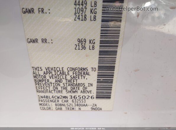 1N4BL4CW2MN365026 2021 NISSAN ALTIMA Белый Вид подкапотного пространства