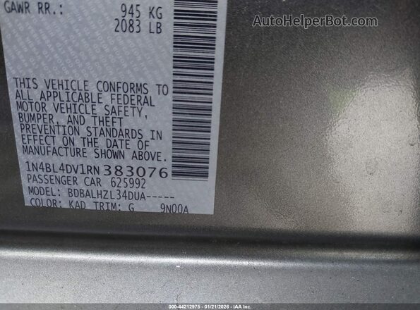 1N4BL4DV1RN383076 2024 NISSAN ALTIMA Серый Вид подкапотного пространства