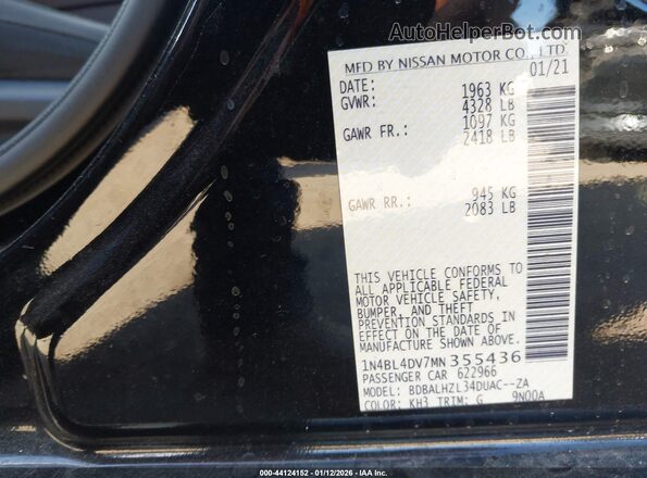 1N4BL4DV7MN355436 2021 NISSAN ALTIMA Черный Вид подкапотного пространства