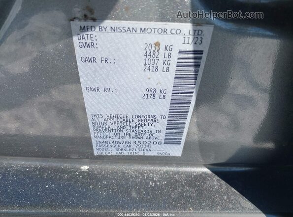 1N4BL4DW2RN350208 2024 NISSAN ALTIMA Серый Вид подкапотного пространства