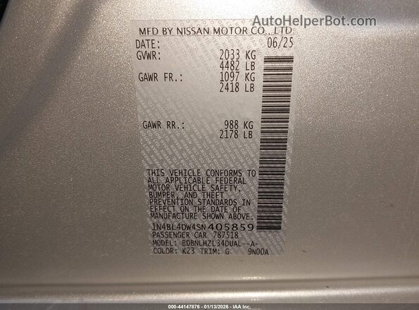 1N4BL4DW4SN405859 2025 NISSAN ALTIMA Silver Вид підкапотного простору