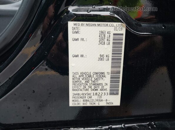 1N4BL4EV5KC182233 2019 NISSAN ALTIMA Черный Вид подкапотного пространства
