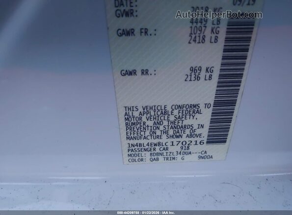 1N4BL4EW8LC170216 2020 NISSAN ALTIMA Белый Вид подкапотного пространства