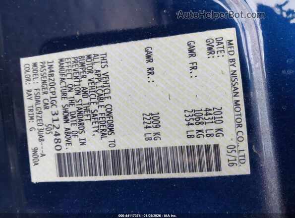 1N4BZ0CP1GC312480 2016 NISSAN LEAF Blue Widok komory silnika