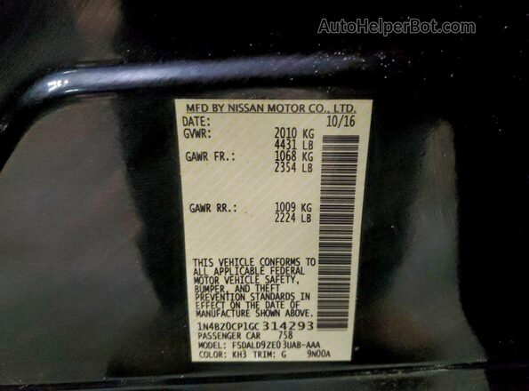 1N4BZ0CP1GC314293 2016 NISSAN LEAF Black Вид підкапотного простору