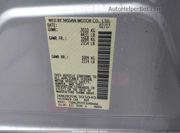 1N4BZ0CP2HC305040 2017 NISSAN LEAF Silver Вид підкапотного простору