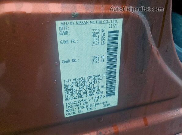 1N4BZ1CV5NC553475 2022 NISSAN LEAF Оранжевый Вид наклейки с VIN-кодом