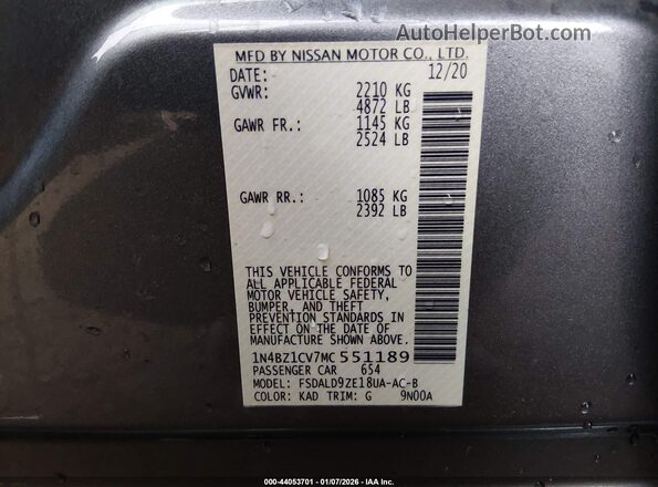 1N4BZ1CV7MC551189 2021 NISSAN LEAF Gray Widok komory silnika